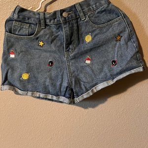 Space Embroidered Jean Shorts